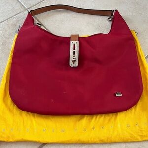 Elegant Red and Brown Shoulder Bag